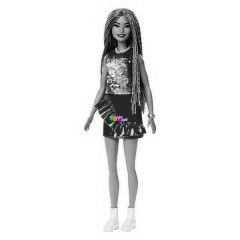 Barbie Fashionistas - Barna br, fonott haj baba, Piros szoknyban