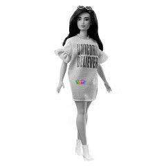 Barbie Fashionistas - Fekete haj, molett baba, Lila Unicorn plban