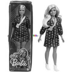 Barbie Fashionistas - Lila haj molett Barbie csillagos ruhban, cipzras tartban