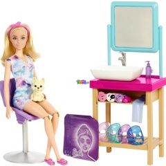 Barbie - Feltöltődés játékszett - szépségszalon csillogó maszkokkal