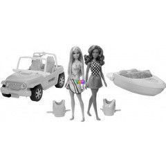 Barbie - Motorcsónak és terepjáró 2 db babával