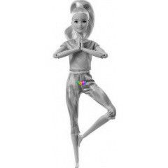 Barbie Mozgsra Tervezve - Szke haj jga Barbie - Rzsaszn-kk ruhban