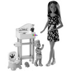 Barbie Skipper Babysitters - Lila-barna haj Barbie, szke kis lnnyal