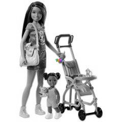 Barbie Skipper - Lila-barna haj Barbie babakocsiban l kislnnyal
