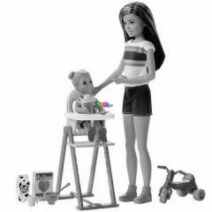 Barbie Skipper - lila-barna haj bbiszitter Skipper szke kislnnyal, kismotorral