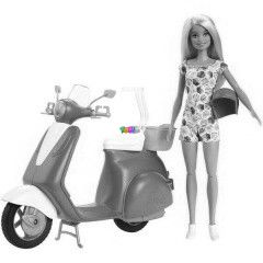 Barbie - Szke haj Barbie rzsaszn robogval