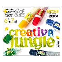 Creative Jungle - Tubusos tempera készlet kifestővel, 6 x 7 ml
