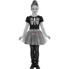 Csontvz balerina jelmez, tll szoknyval, 128 cm