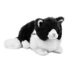 Fekv cica plss - fekete-fehr, 28 cm