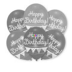 Happy Birthday feliratos lufi - 6 db-os, sznes, 28 cm