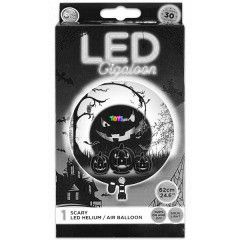 LED-es ris plasztik lufi - Halloween mintval, 62 cm