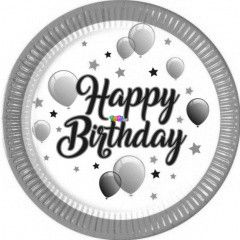 Lufi s csillag mintj paprtnyr Happy Birthday felirattal - 23 cm, 8 db-os