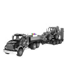 Mack autószállító kamion, 94 cm és JCB 4CX markolós traktor, 39 cm