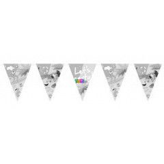 Nyri hangulat zszlfzr Lets party! felirattal, rzsaszn-kk - 270 cm