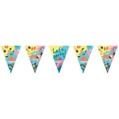 Nyri hangulat zszlfzr Lets party! felirattal, srga-kk - 270 cm