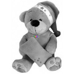 Plss maci, rzsaszn sapkval s prnval, 19 cm