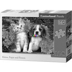 Puzzle - Cica, kutya s virgok, 108 db