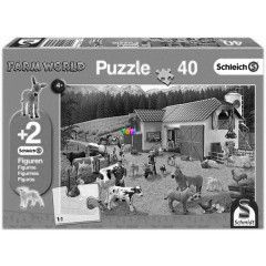 Puzzle - Egy nap a farmon, 40 db, kt ajndk Schleich figurval
