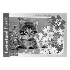 Puzzle - Szrke cica virgokkal, 54 db