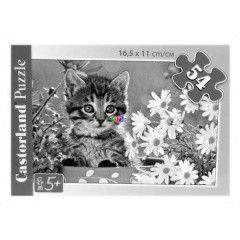 Puzzle - Szürke cica virágokkal, 54 db