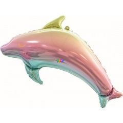 Szivárvány színű delfin fólia lufi - 93 x 50 cm
