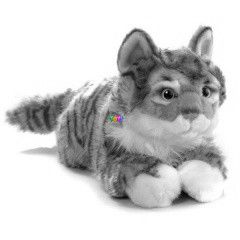 Szrke cskos fekv plss cica, 30 cm