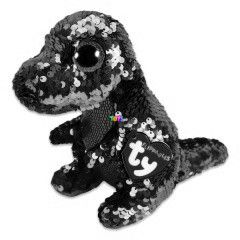 TY Beanie Babies - Crunch flitteres dinoszaurusz plssfigura, 15 cm, zld-lila