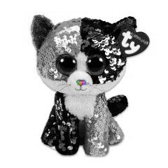 TY Beanie Babies - Malibu flitteres cica plssfigura, 15 cm, pink-fekete