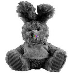 l nyuszi plssfigura - barna, zld pulcsiban, 25 cm