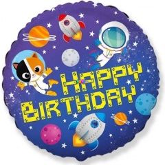 Űrhajó mintájú fólia lufi Happy Birthday felirattal - 48 cm