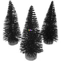 Zld fenyfa glitteres fa talppal, 10 cm, 3 db/cs